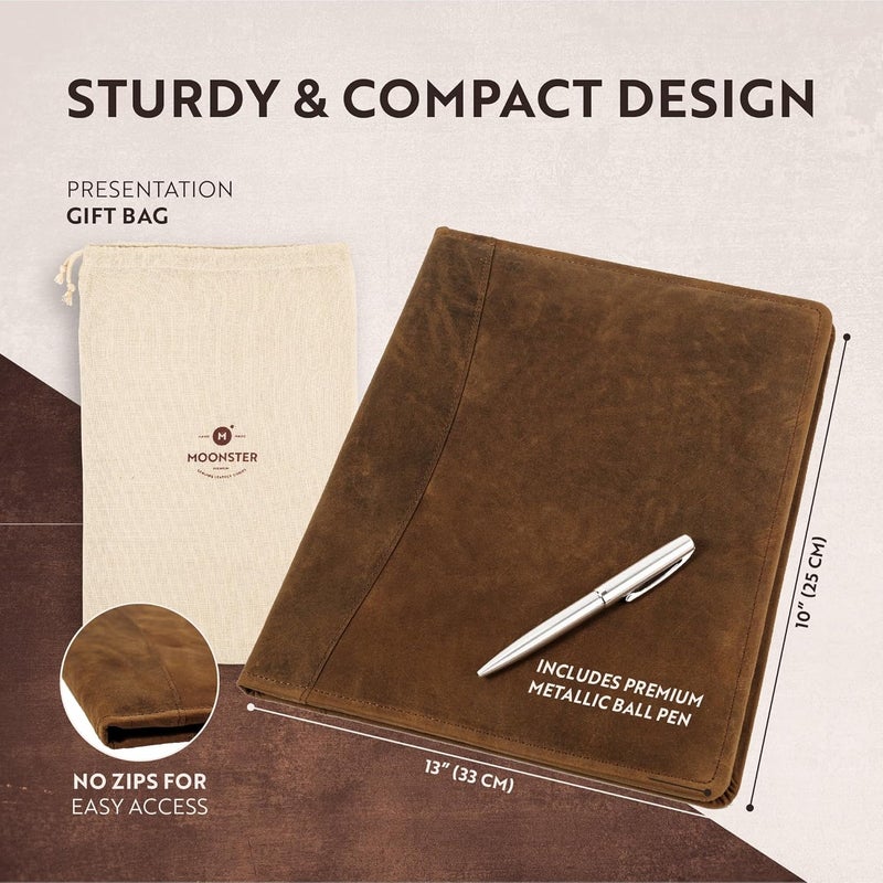 Moonster Leather Portfolio Professional Organizer Padfolio – Resume Folder with Luxury Pen - Leather Binder Portfolio Writing Pad with Business Card Holder - Portfolio Folder for Men & Women - Image 4